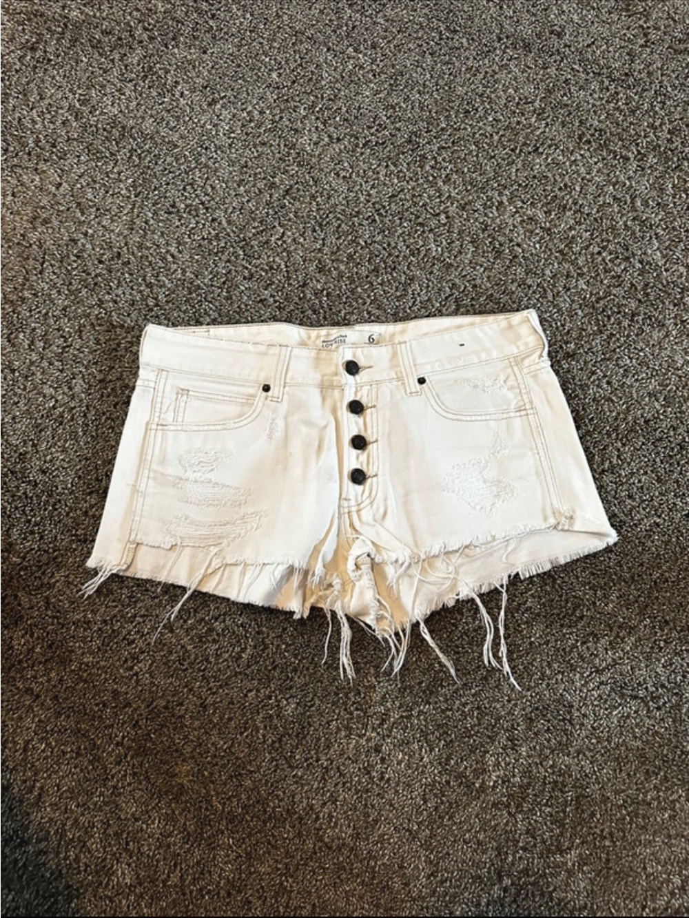 Abercrombie & Fitch White Distressed Raw-Hem Button-Fly Jean Shorts